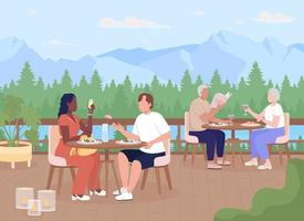 invitados disfrutando de la cena en el resort de montaña ilustración vectorial de color plano vector