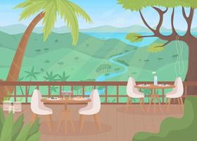 Restaurant terrasse at highland resort flat color vector illustration