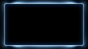Neon colorful rectangular frame with shining effects on black background with copy space. Empty glowing techno backdrop. Seamless looping. Video animated background.