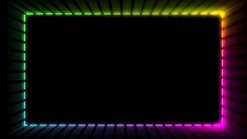 Neon colorful rectangular frame with shining effects on black background with copy space. Dashed line squares. Cut lines. Square cutout forms. Seamless looping. Video animated background.