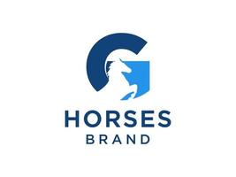 The logo design with the initial letter G is combined with a modern and professional horse head symbol vector