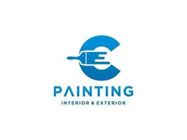 Painting logo template with initial C concept Premium Vector