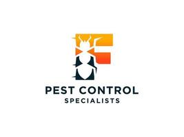 Letter Initial F Pest Control Logo Design with Insect Silhouette Shape Combination. vector