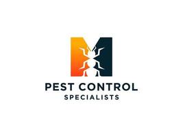Letter Initial M Pest Control Logo Design with Insect Silhouette Shape Combination. vector