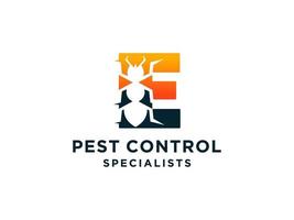 Letter Initial E Pest Control Logo Design with Insect Silhouette Shape Combination.