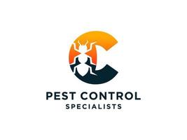 Letter Initial C Pest Control Logo Design with Insect Silhouette Shape Combination. vector