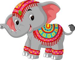 Cartoon elephant with traditional costume vector