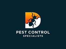 letra inicial d diseño de logotipo de control de plagas con combinación de forma de silueta de insecto. vector