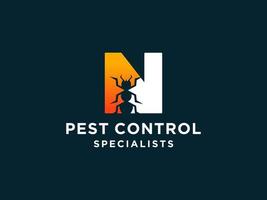 Letter Initial N Pest Control Logo Design with Insect Silhouette Shape Combination.