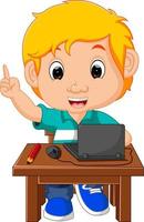 Kid Boy Using the Computer cartoon vector