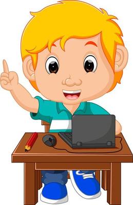 Kid Boy Using the Computer cartoon