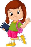 Cute girl go to school cartoon vector