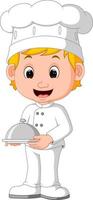 Cartoon funny chef holding a silver platter vector