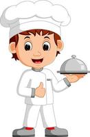 Cartoon funny chef holding a silver platter vector