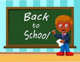 Back to school. Cute schoolchild at the blackboard to answer a lesson vector