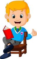 kids boy reading book vector