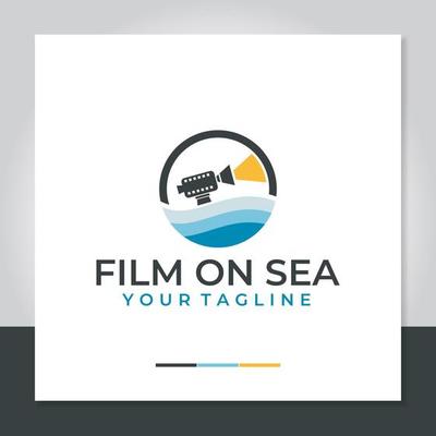 sea movie logo design, camera, sea, film