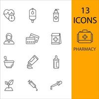 conjunto de iconos de farmacia. elementos de vector de símbolo de paquete de farmacia para web de infografía