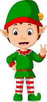 Cute christmas elf cartoon presenting vector