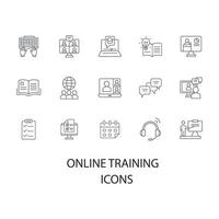 Online training icons set . Online training pack symbol vector elements for infographic web