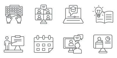 Online training icons set . Online training pack symbol vector elements for infographic web