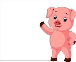 cute pig with blank sign vector