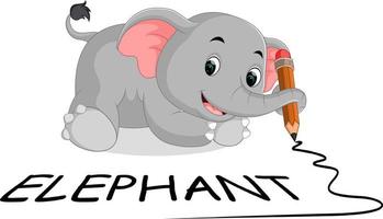 cute elephants holding pencil vector