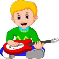 Little boy cartoon playing guitar