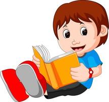 Young boy cartoon reading book vector