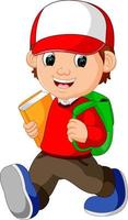 School boy cartoon walking vector