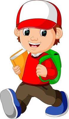 School boy cartoon walking