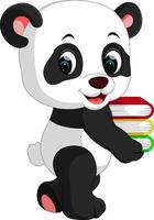 lindo panda sosteniendo libros vector