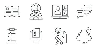 Online training icons set . Online training pack symbol vector elements for infographic web