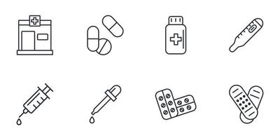 conjunto de iconos de farmacia. elementos de vector de símbolo de paquete de farmacia para web de infografía