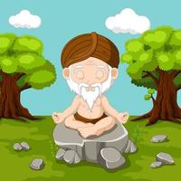 meditación anciano sentado en posición de loto vector