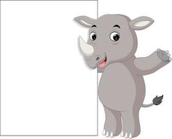 cute rhino cartoon with blank sign vector