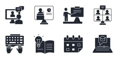 Online training icons set . Online training pack symbol vector elements for infographic web