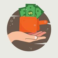 Hand holding wallet with money vector