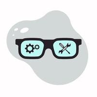 eye glass with wrench, screwdriver and gears icon vector illustration