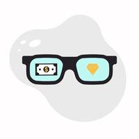 eye glass with money and diamond gem icon design vector illustration