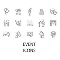 conjunto de iconos de eventos. elementos de vector de símbolo de paquete de evento para web de infografía