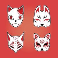 Japanese kitsune mask set vector illustration