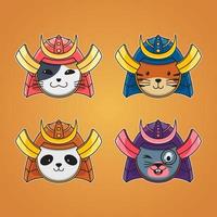 Ilustración de vector de conjunto de animales samurai lindo