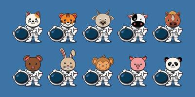 Cute astronaut animal set vector illustration