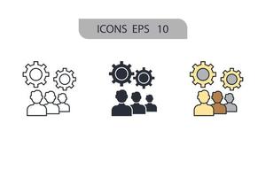 iconos de trabajo en equipo simbolizan elementos vectoriales para la web infográfica vector