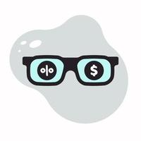 vidrio ocular con dinero y porcentaje icono diseño vector ilustración