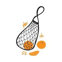 Hand-drawn doodle-style grid bag. Ecology. Mesh bag for fruits and vegetables. Reusable bag. No plastic bag. Vector simple illustration.