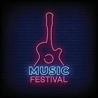 Music Festival Neon Sign On Brick Wall Background Vector