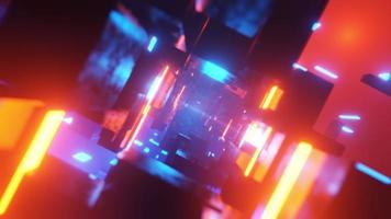 Abstract Futuristic tunnel Laser Cube geometric cyberspace wormhole Cyberpunk Background 3D rendering video