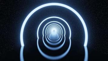 Abstract futuristic glowing Circles Neon light tunnel star space background 3D rendering video